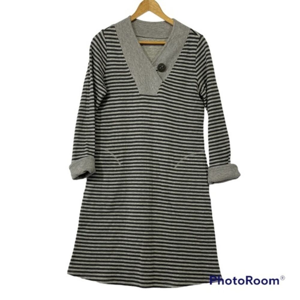 Soft Surroundings Chill Time Stripe Dress Sz XS Grey Black Stripes Super Soft